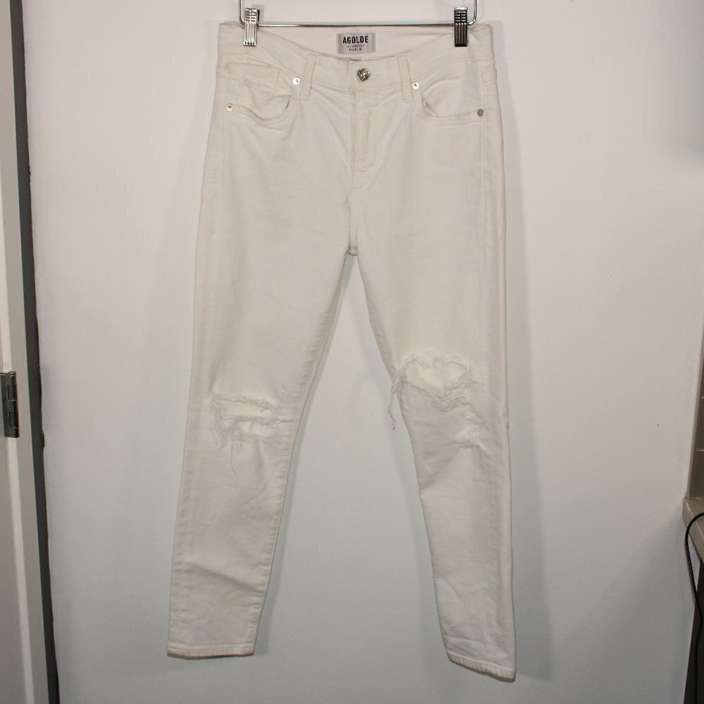 Agolde High Rise Skinny Ankle Distressed Size 27 White‎